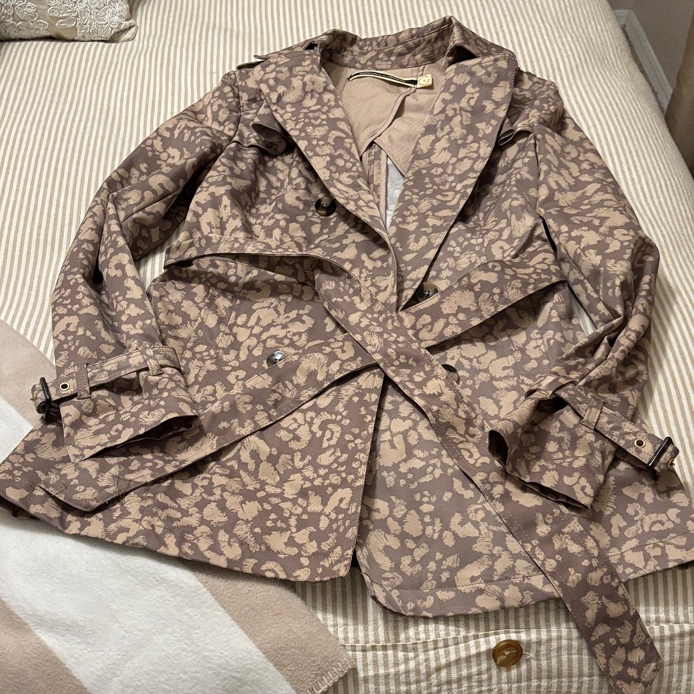 Elegant Brown Patterned Trench Coat